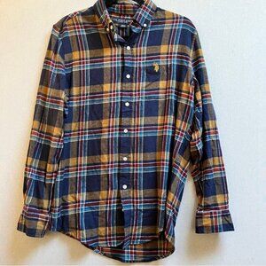 U.S. Polo Assn. Blue Yellow Plaid Cotton Long Sleeve Button Up Shirt S
